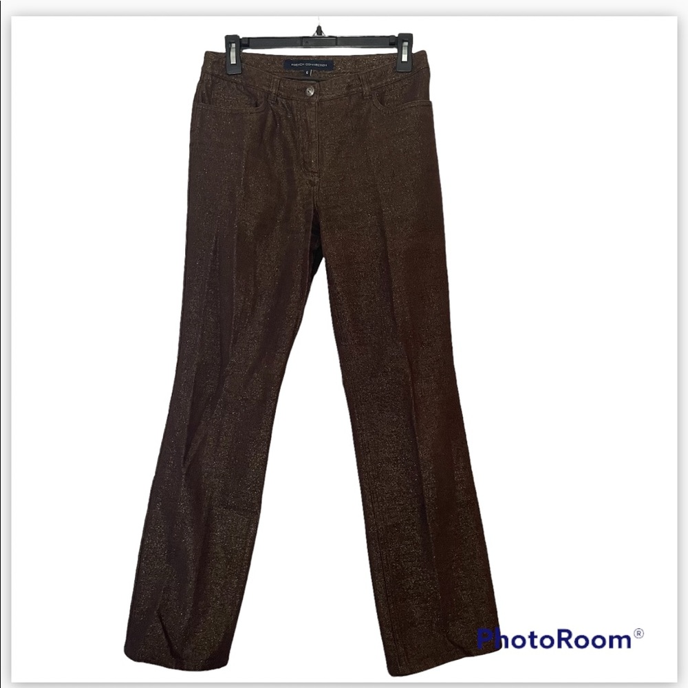 French Connection Gold Glitter Brown Jeans - straight  Cut - Size 6